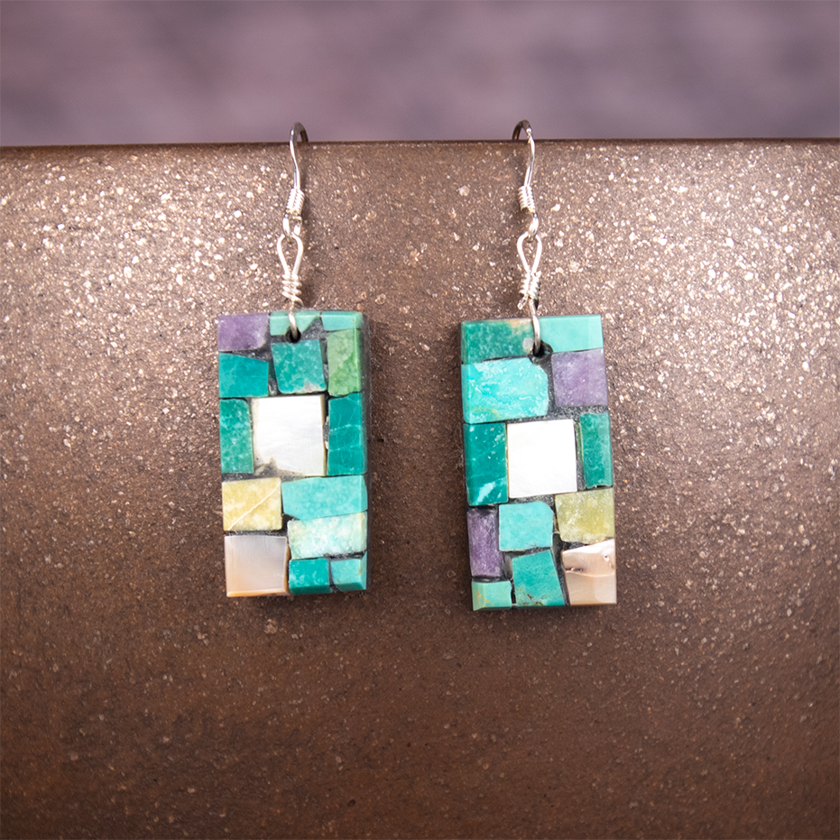 Santo Domingo Mosaic Turquoise Earrings by Robert Rosetta