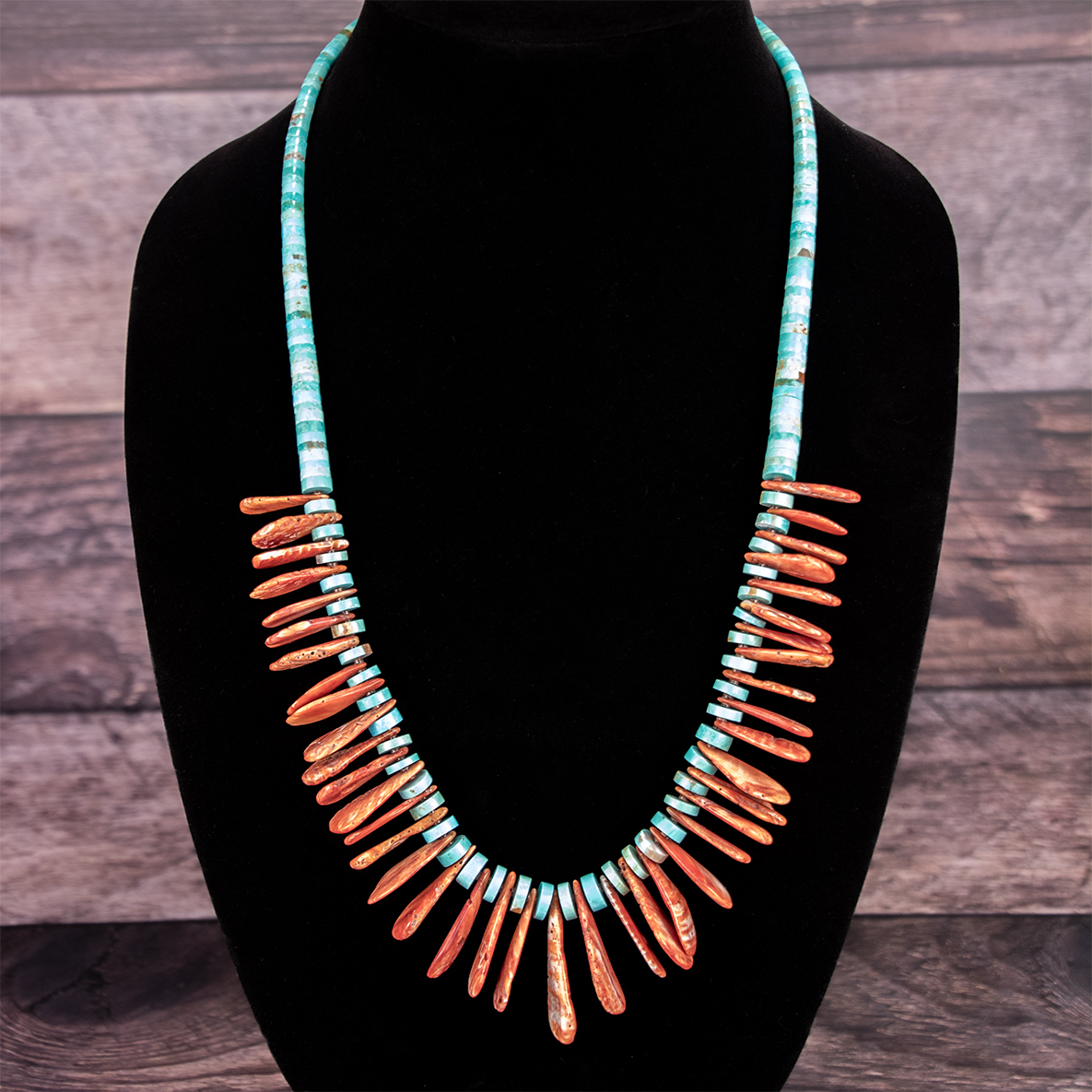 Santo Domingo Turquoise and Orange Spiny Oyster Necklace