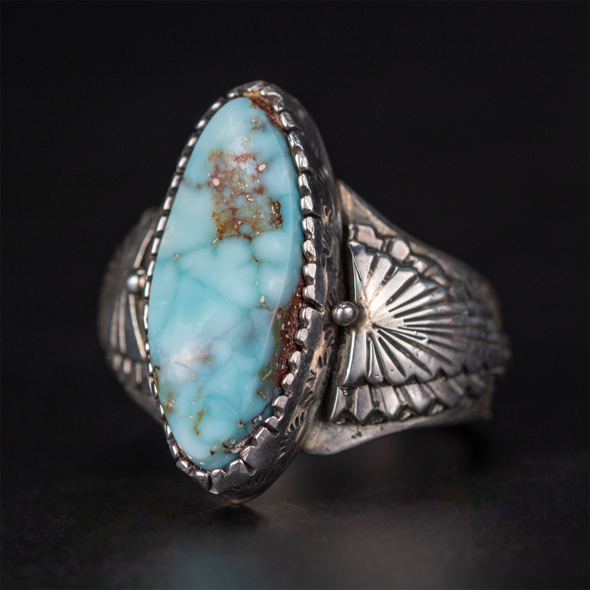 Navajo Contemporary Sterling Silver and Turquoise Ring by Tom