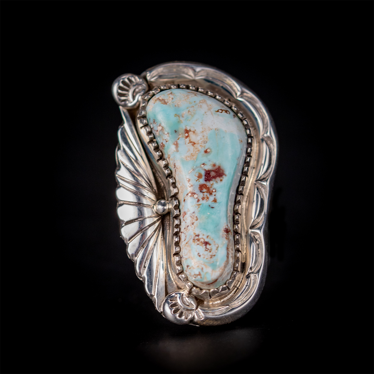 NAVAJO Randall Tom シルバー ターコイズ リング 22号 Navajo Sterling Silver and Turquoise Ring by Tom Willeto – Native