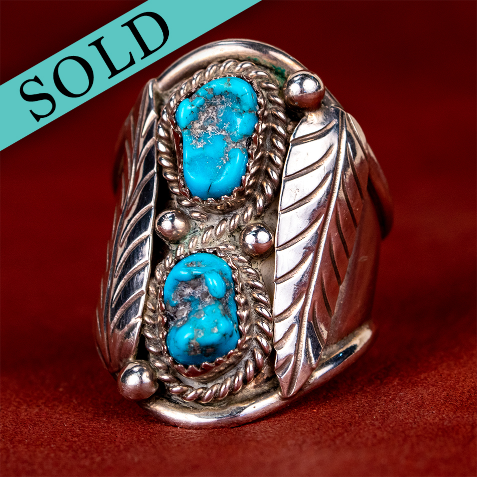 Navajo Vintage Sterling Silver and Turquoise Two-Stack Men's Ring