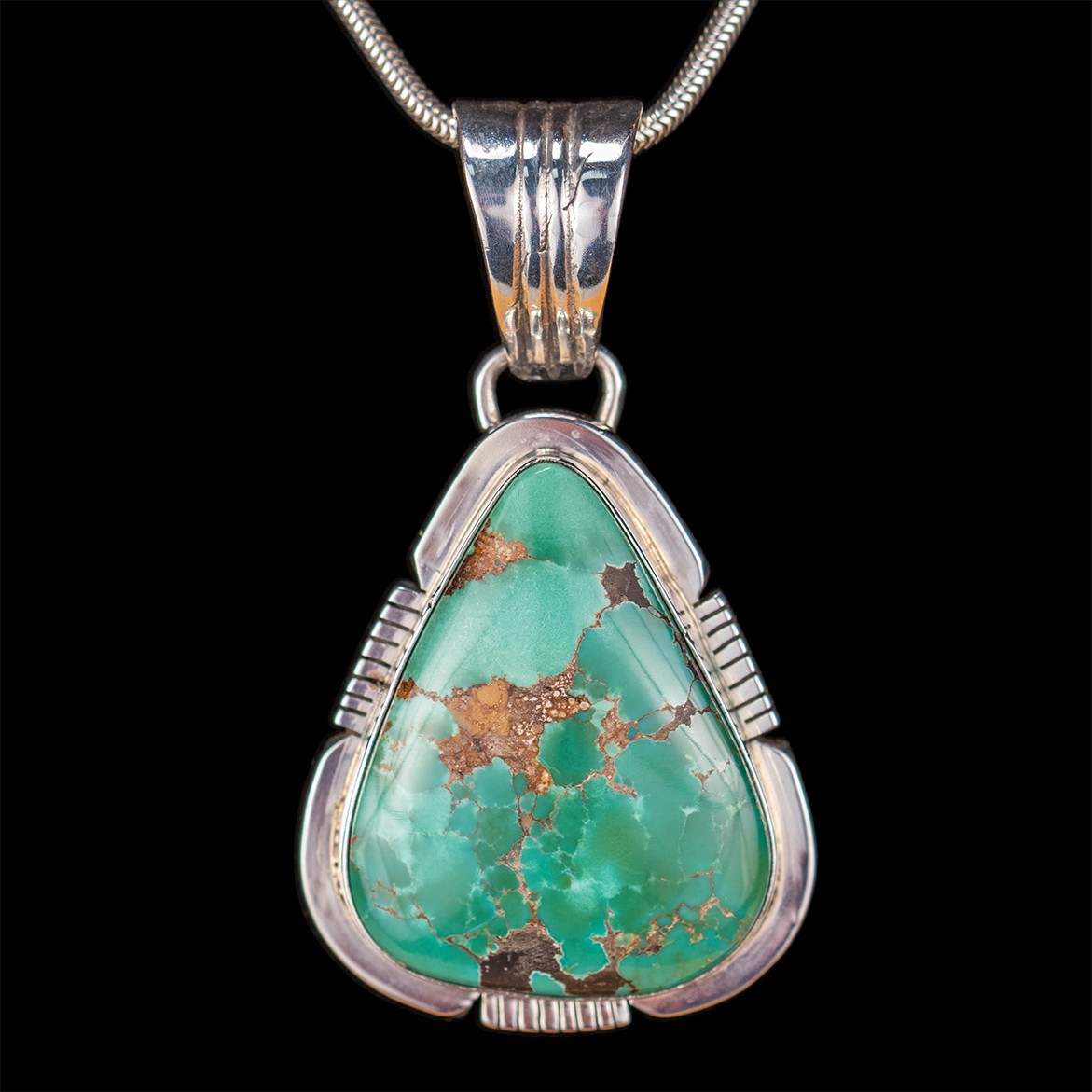 Navajo Vintage Green Turquoise and Sterling Silver Pendant by E