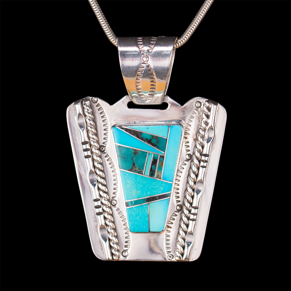 Navajo Vintage Turquoise and Sterling Silver Pendant by D. Sloane