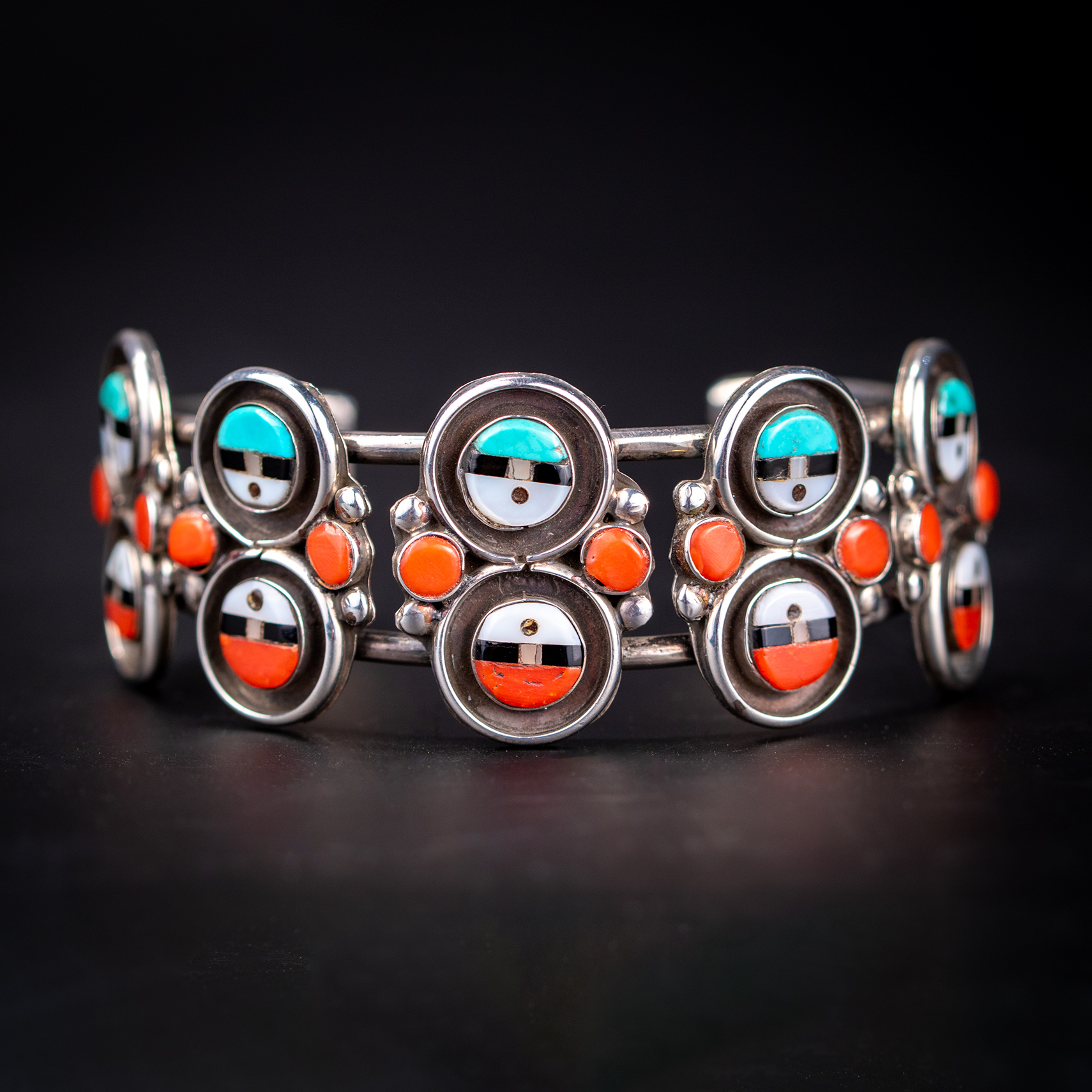 Rare Zuni Vintage Sterling Silver, Turquoise, Coral, Shell, and