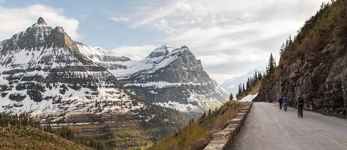 Bikers on Going-to-the-Sun Road near Weeping Wall.