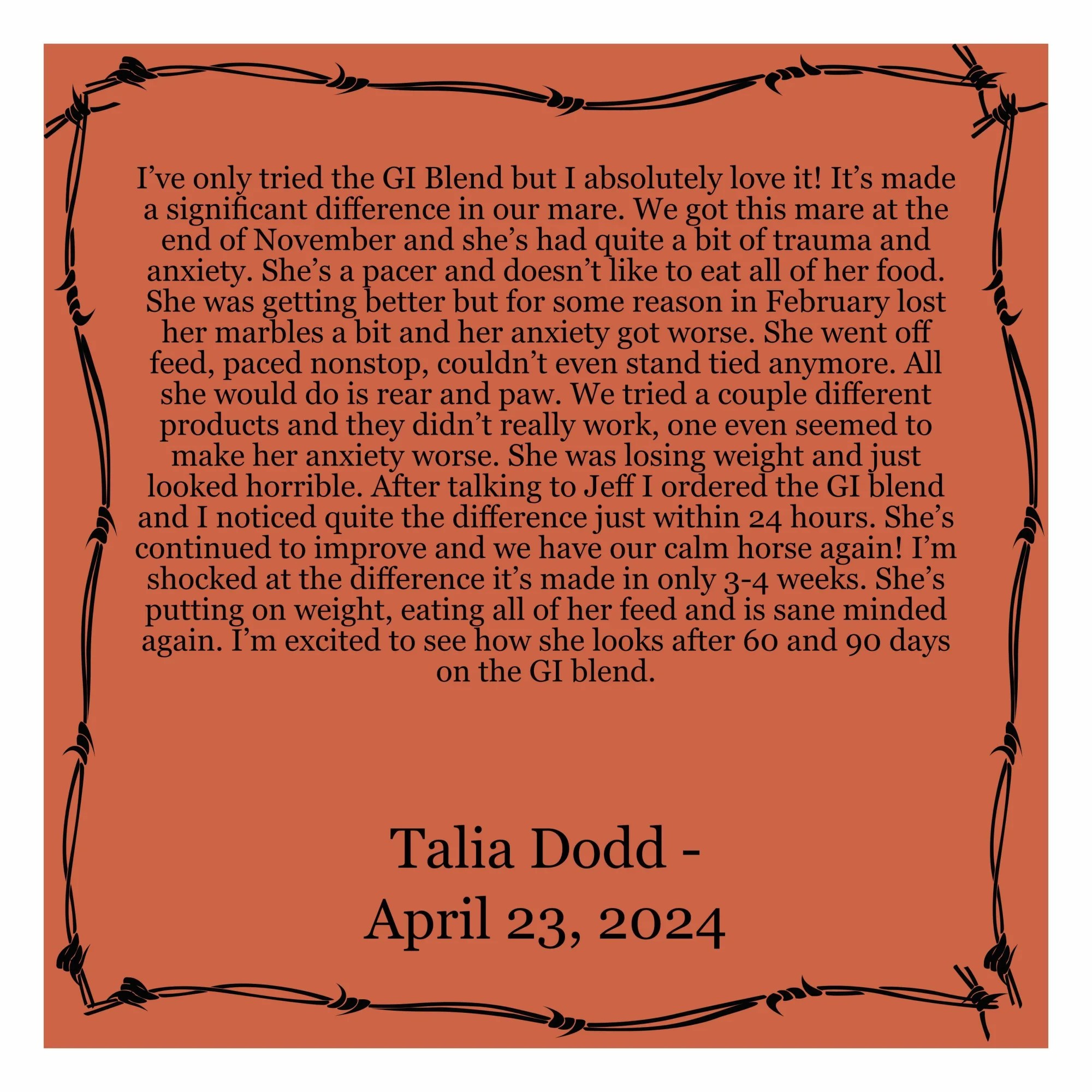 Natures Rein - CBD - Testimonial Talia D
