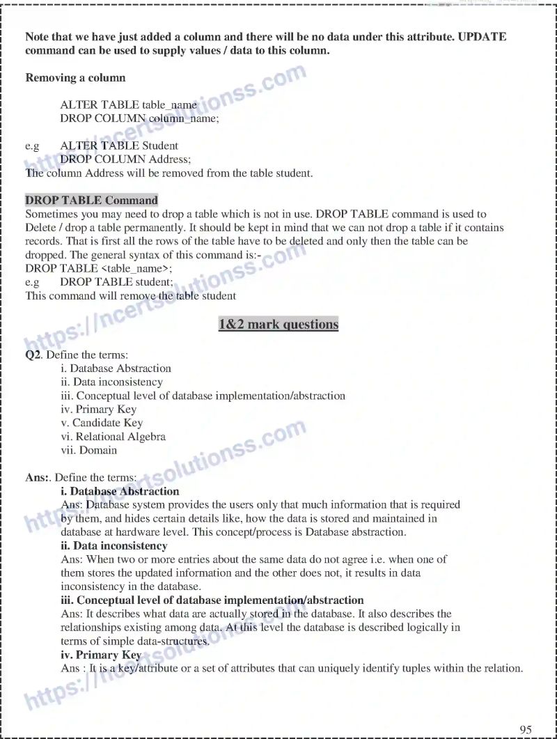 Cbse Class 12 Computer Science Database And Sql Notes Set B - Light Texture Collection - Retina Quality