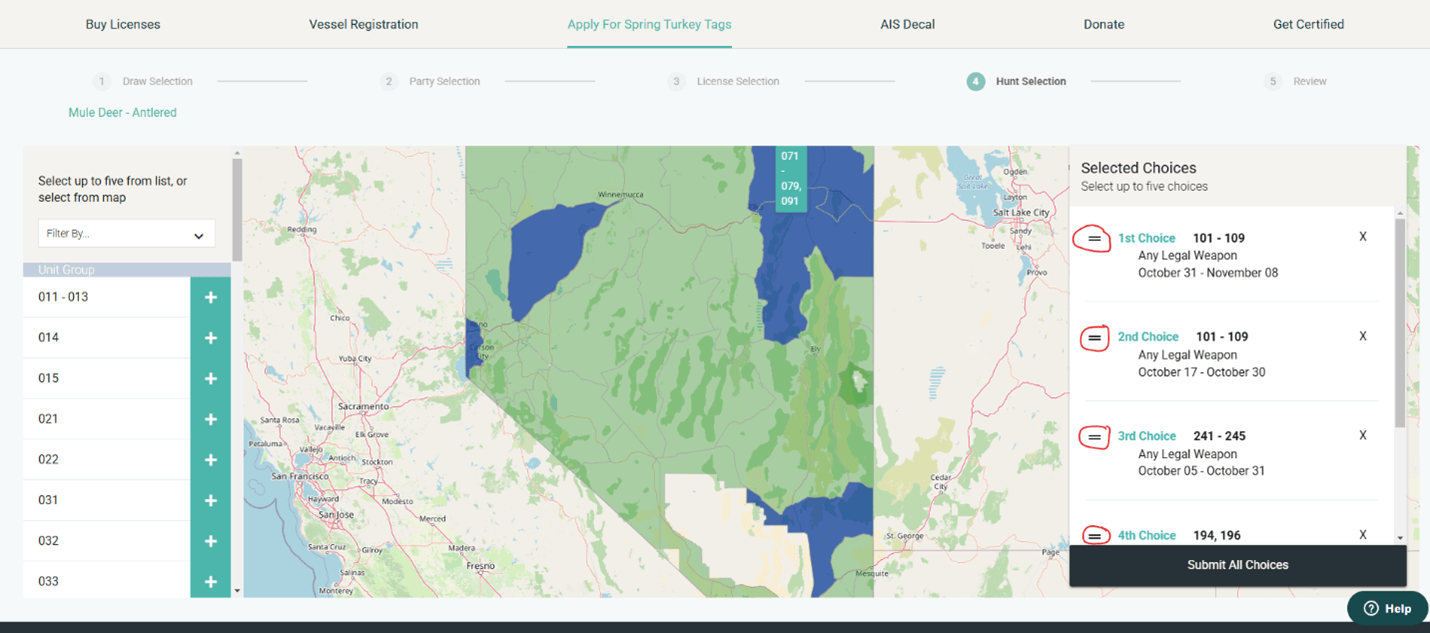 How To Reorder Hunt Unit Choices Nevada Department Of Wildlife