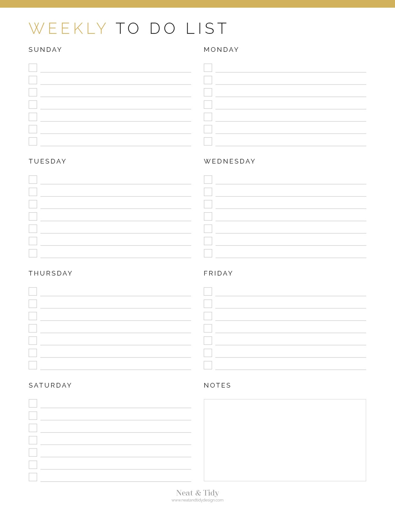 weekly to do list neat and tidy design