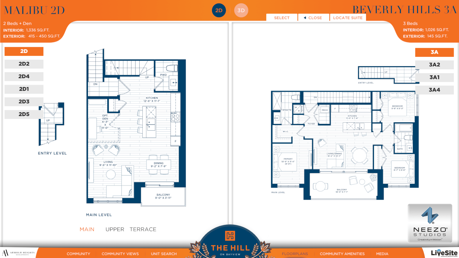 Interactive floor plan software within LiveSite® Community by NEEZO Studios for The Hill on Bayview