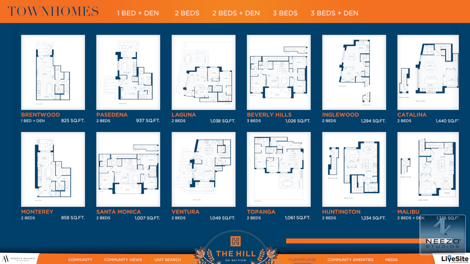 Interactive floor plan software within LiveSite® Community by NEEZO Studios for The Hill on Bayview