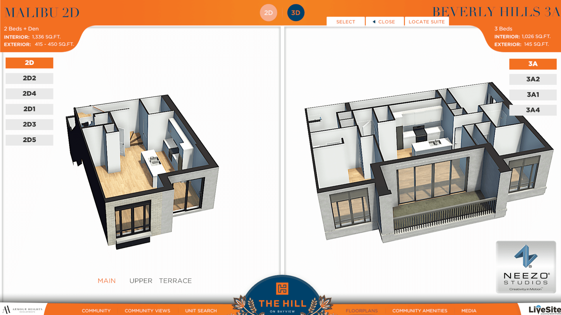 Interactive floor plan software within LiveSite® Community by NEEZO Studios for The Hill on Bayview