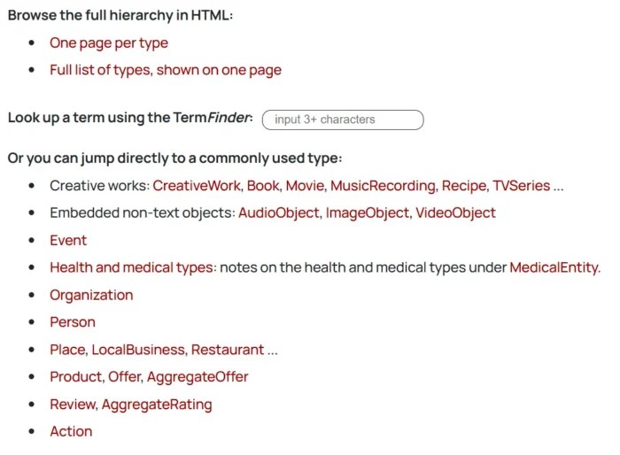Schema markup types.