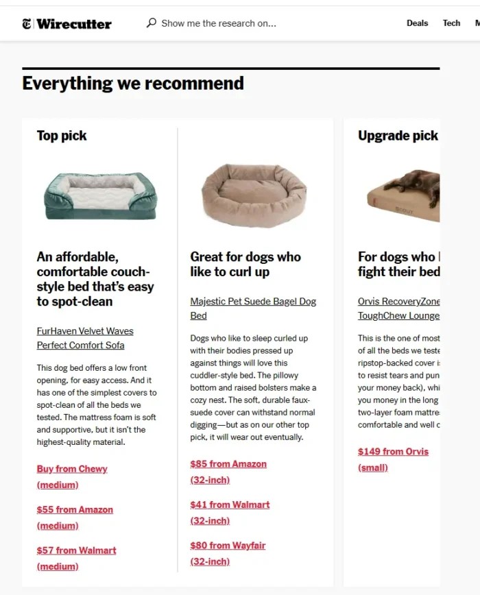 A Wirecutter article on dog beds.