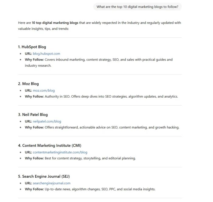 Neil Patel's blog mentioned in an AI-response.