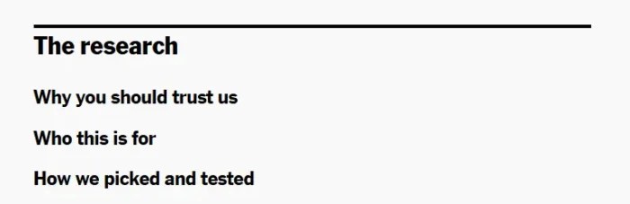 Wirecutter's table of content.