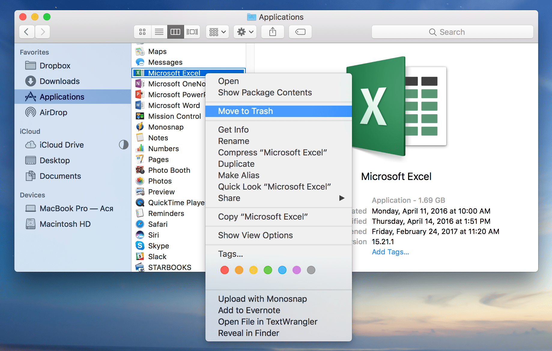 Uninstall excel on a mac