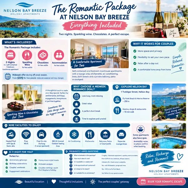 The Romantic Package at Nelson Bay Breeze: Everything Included