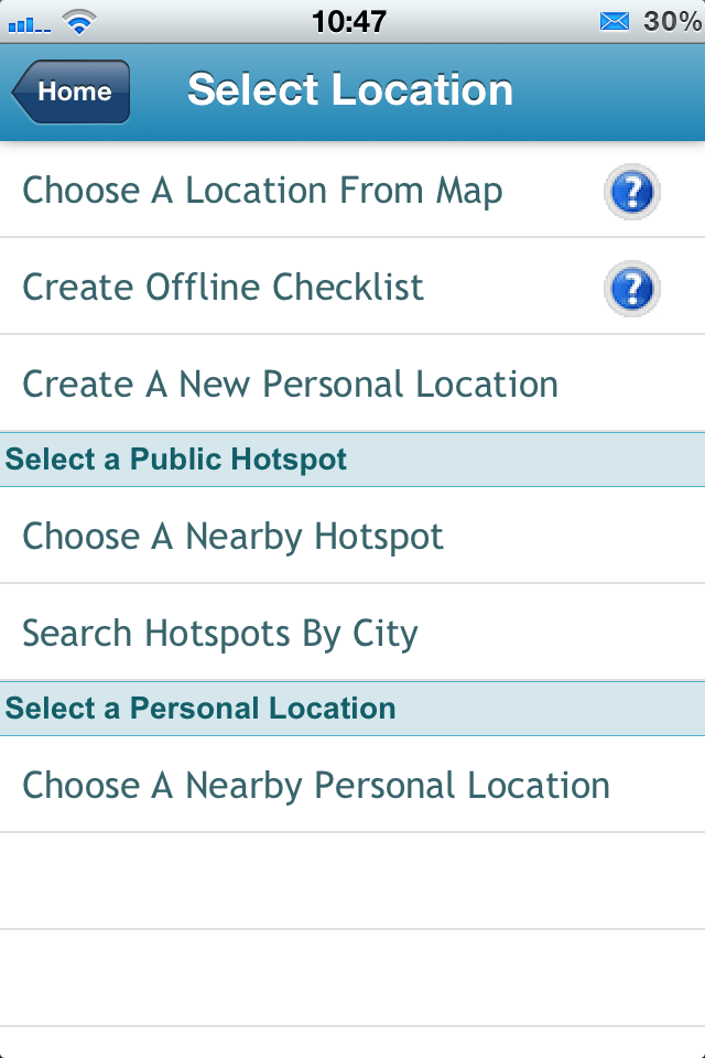checklist location options