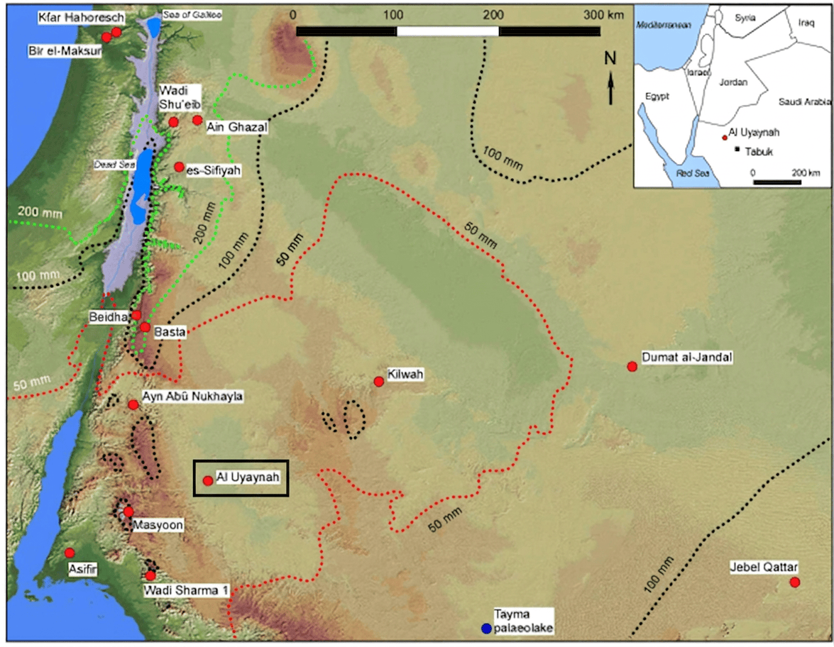 Al 'Aynah al uyanah Map of the southern Levant and northern Arabia showing the location of Al Uyaynah 26639