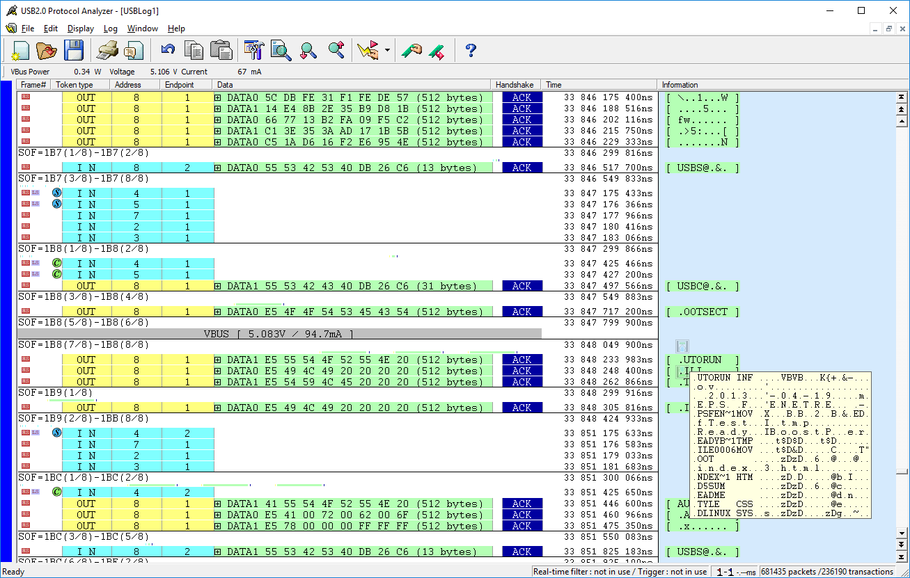Capture trace USB avec VBUS