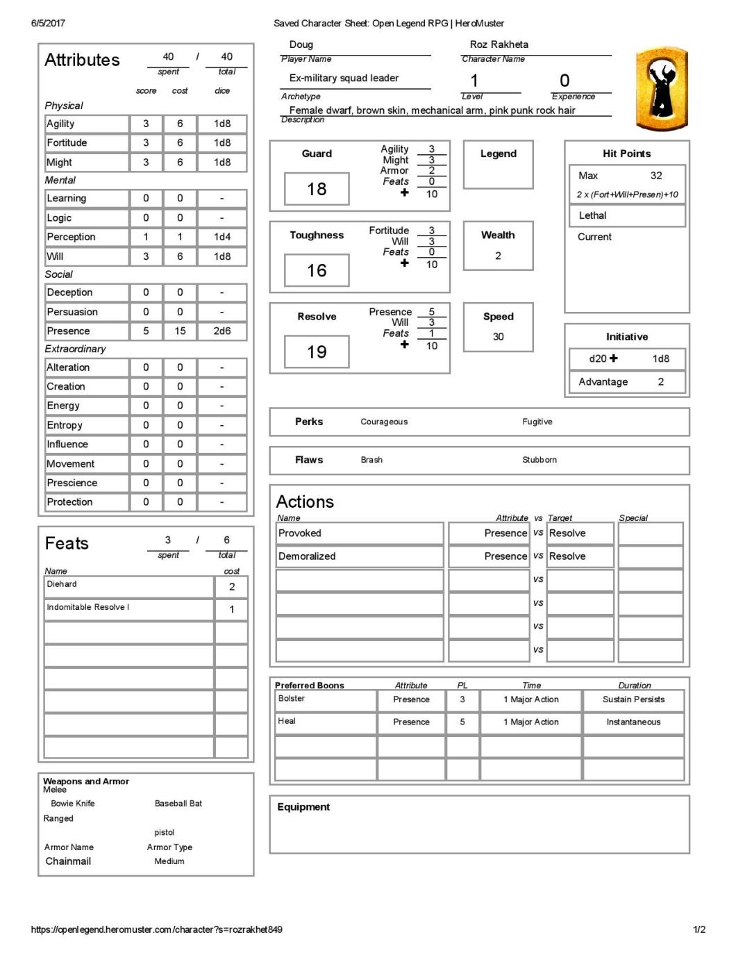 Open Legend RPG character build