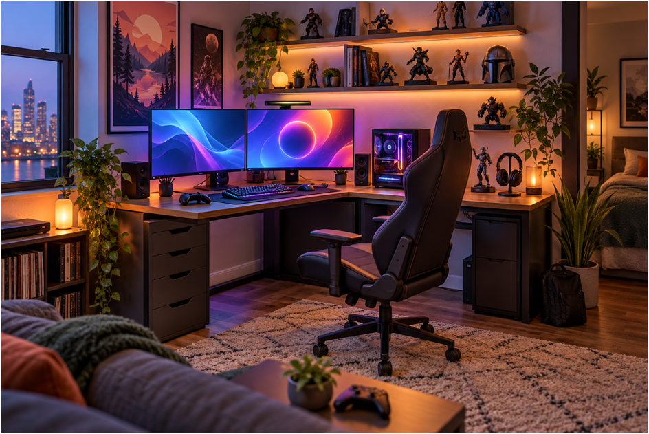modern battlestation setup with dual monitors