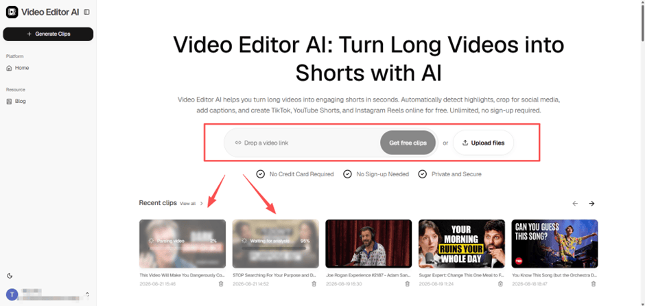 Video Editor AI Homepage