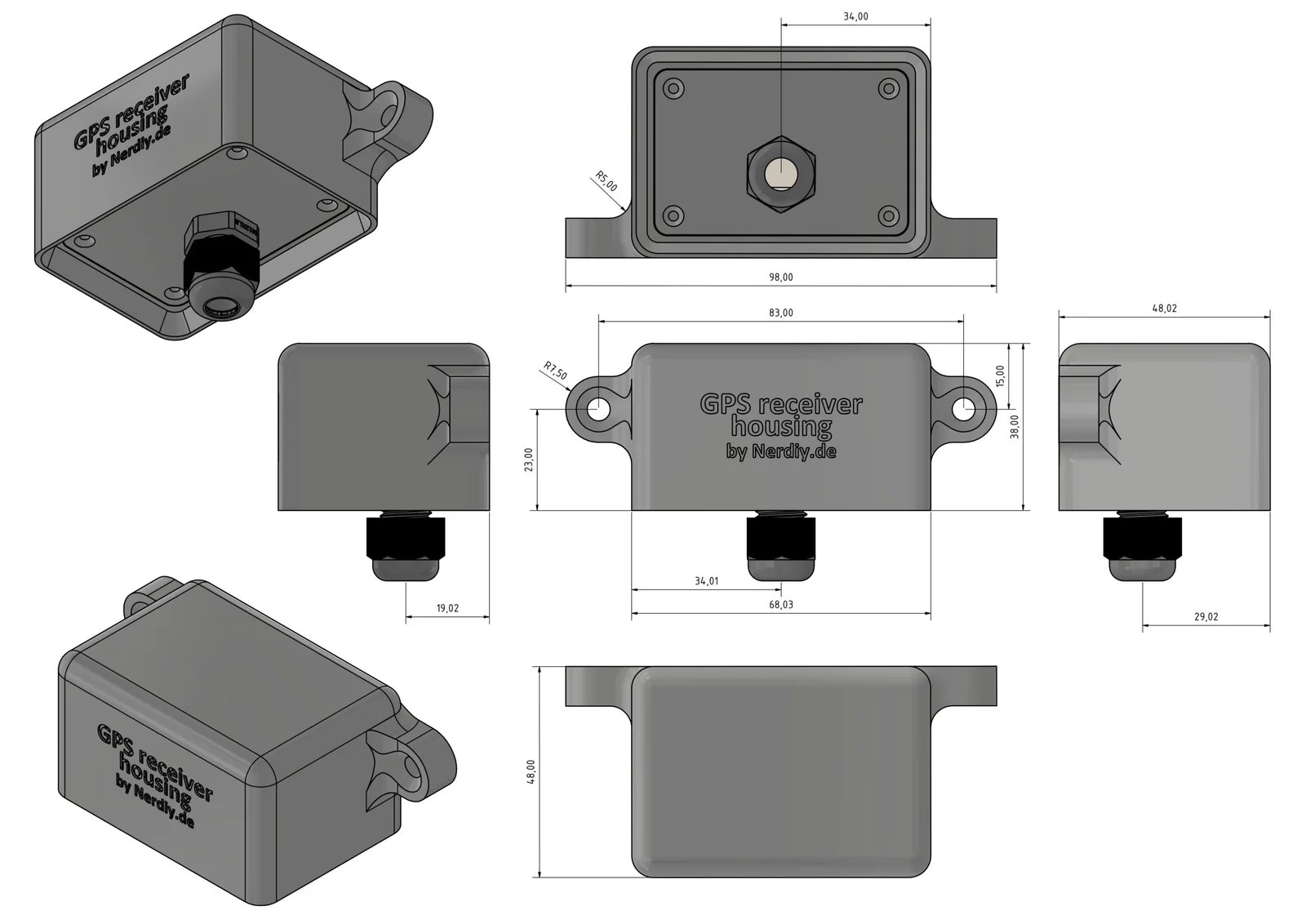 Overview of the dimensions of the housing.