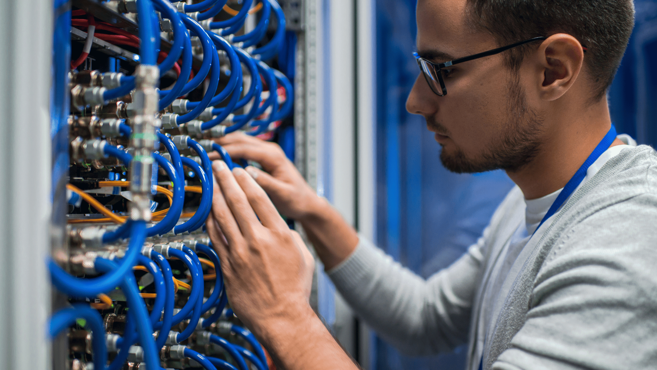 System engineer checking a server.