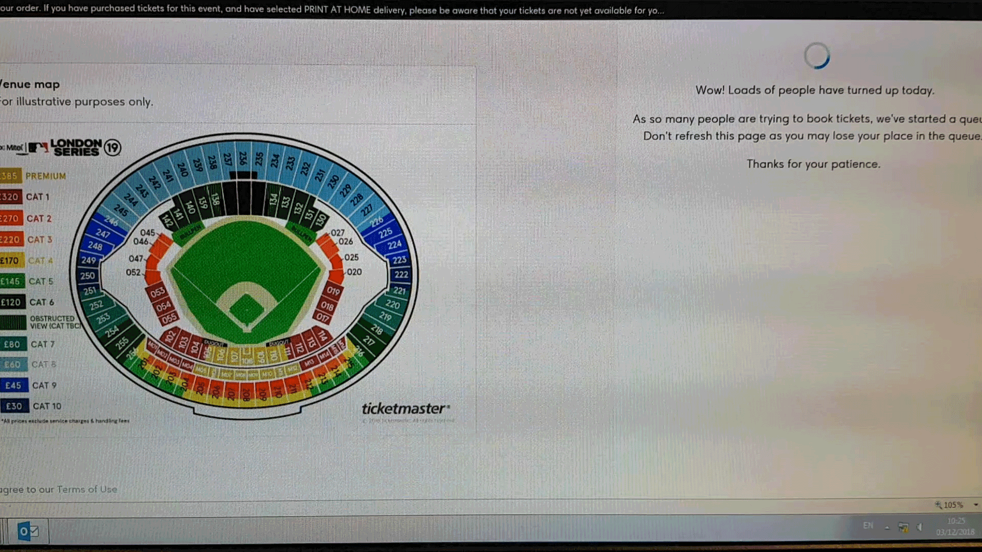 Gif of the spinning wheel of doom - trying to get tickets