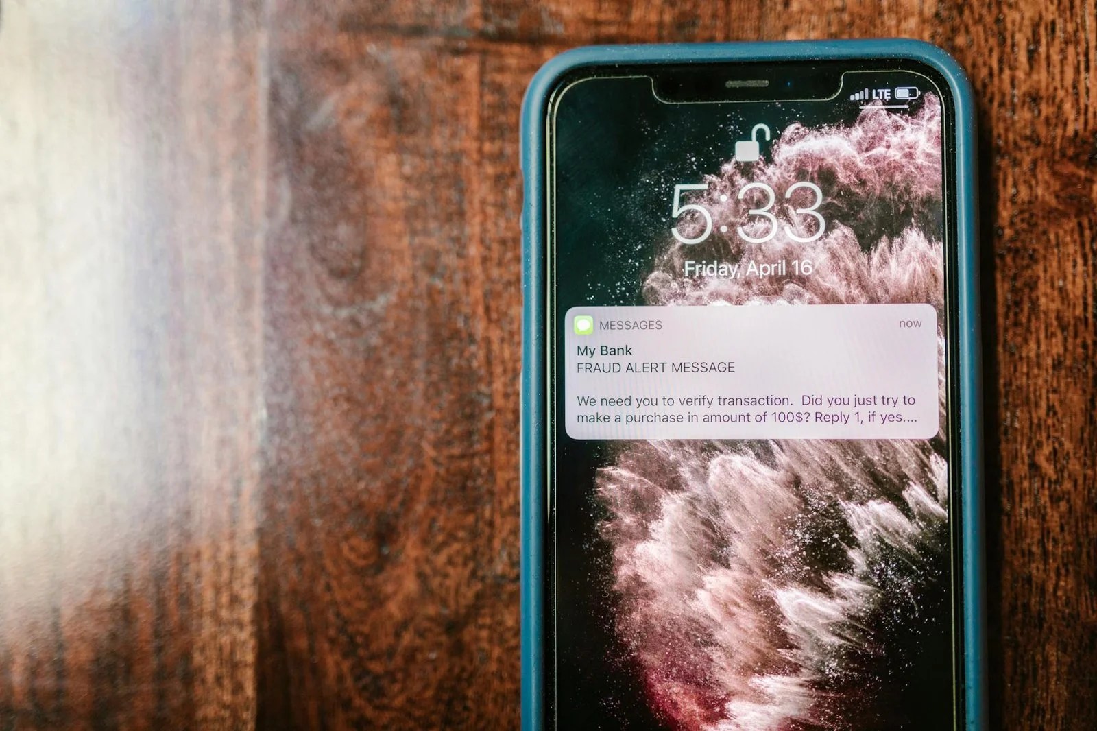 an alert text message on a cellphone