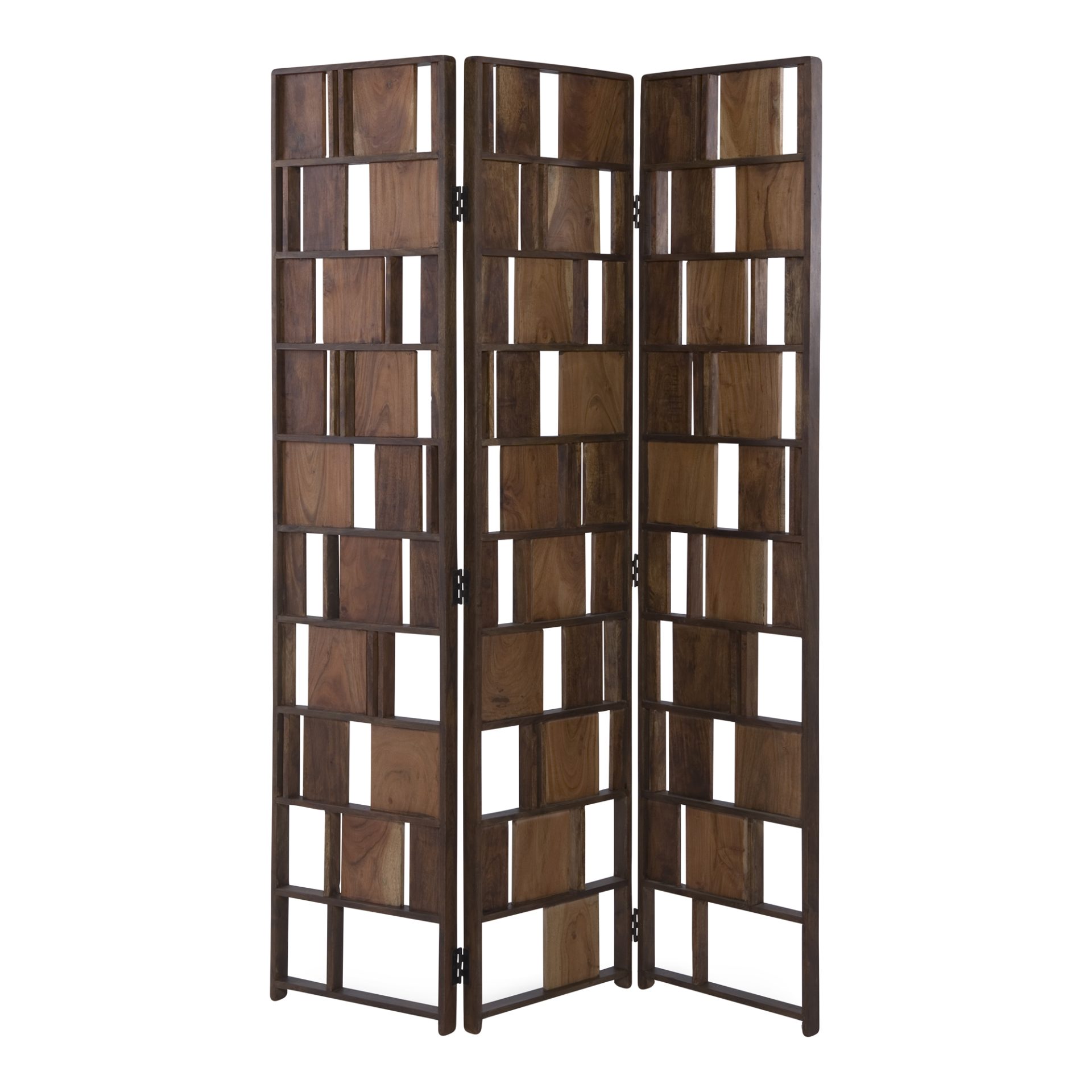 The multi-panel screen acts as a functional space divider or simply as added style Décor. Different sized cut-outs and pieces make this piece truly unique from other screens.