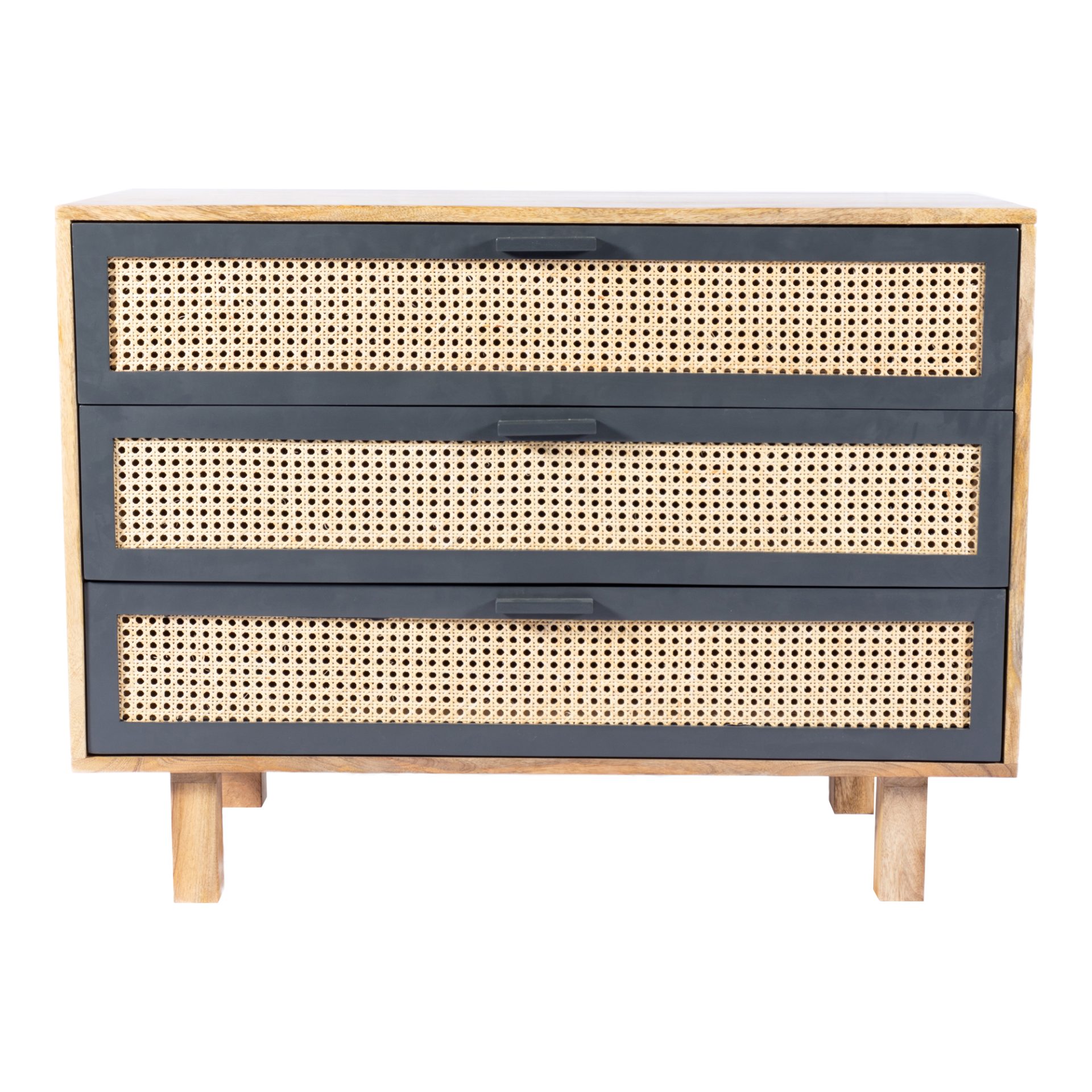 A stylish combination of solid mango wood and woven cane gives the Ashton Chest a fresh contemporary style. Three spacious