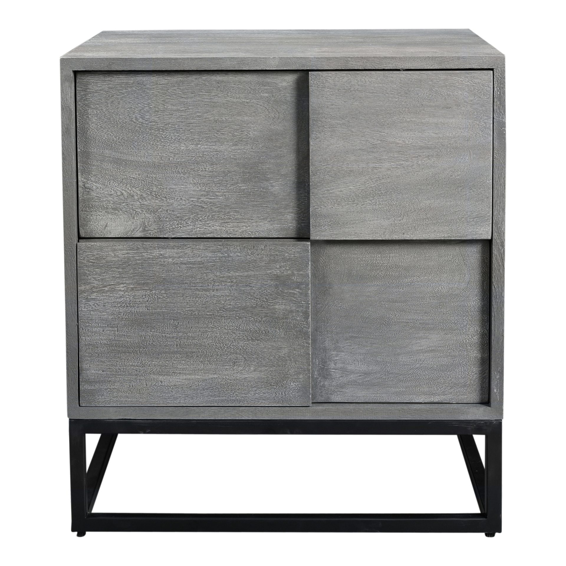 The perfect marriage of modern and industrial design. The Felix nightstand is made from solid acacia wood and set on a powder coated iron frame making it durable and long-lasting. Its two spacious drawers provide ample storage and its sleek cubism-inspired fronts will keep your space modern.