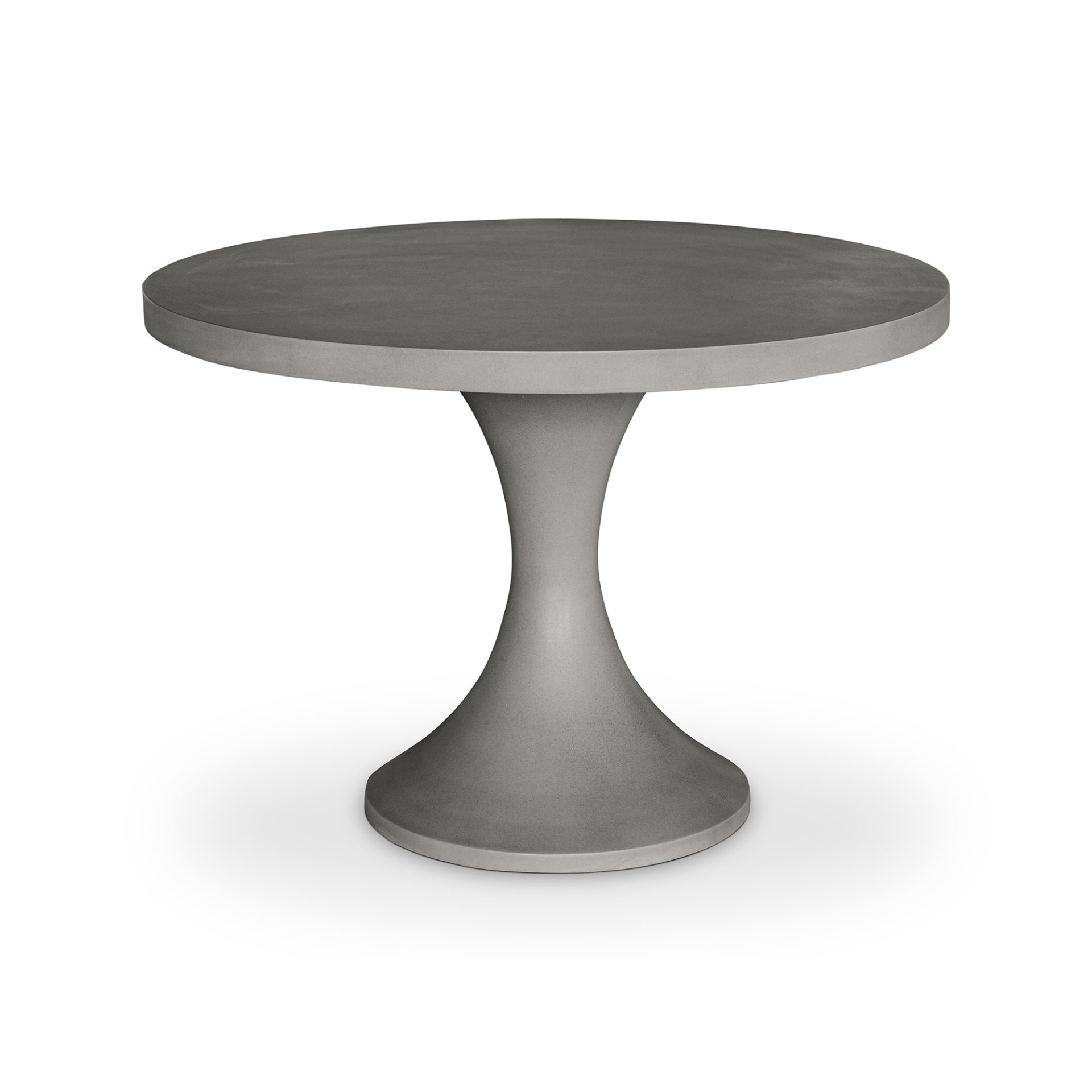 The Isadora is a 43.25" round dining table with a concrete base and a mix of cement and natural fibers top.