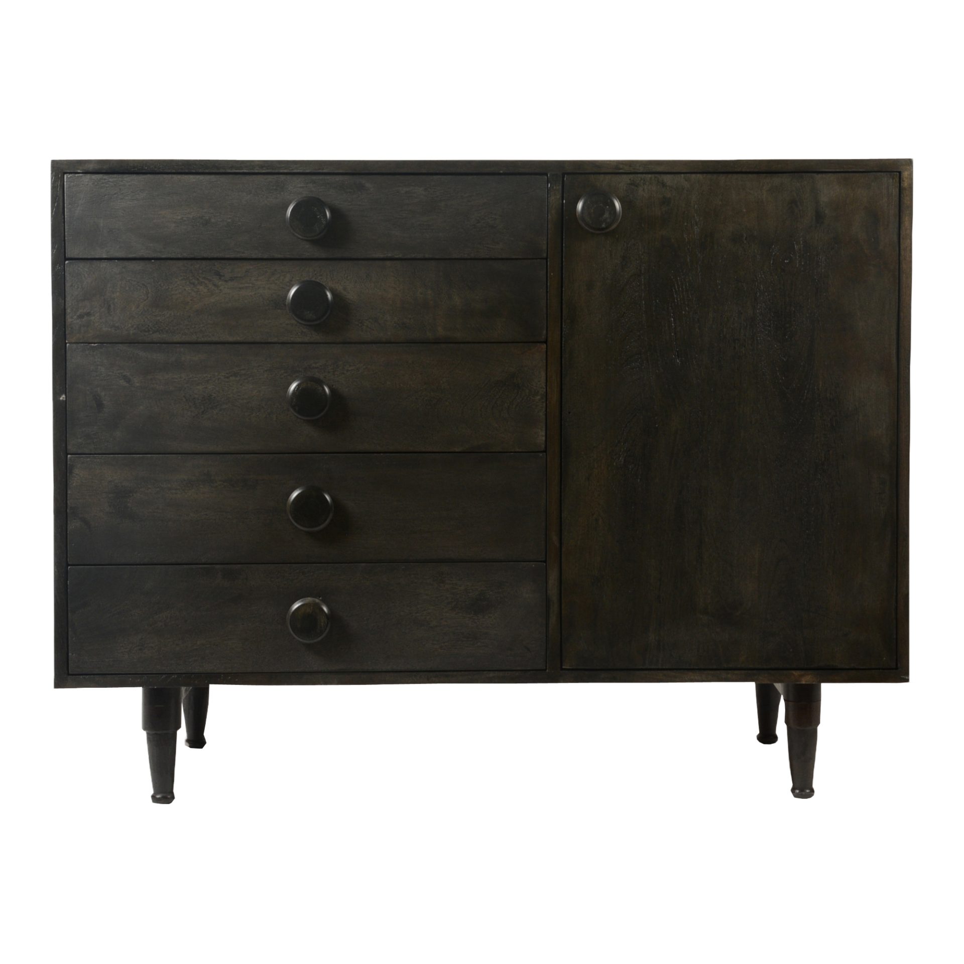 The Phoenix dresser is designed with function in mind. Its multiple drawer sizes provide ample storage makes it adaptable to either your bedroom or living space. The charcoal sand-blasted finish truly adds subtlety to any space at your home.