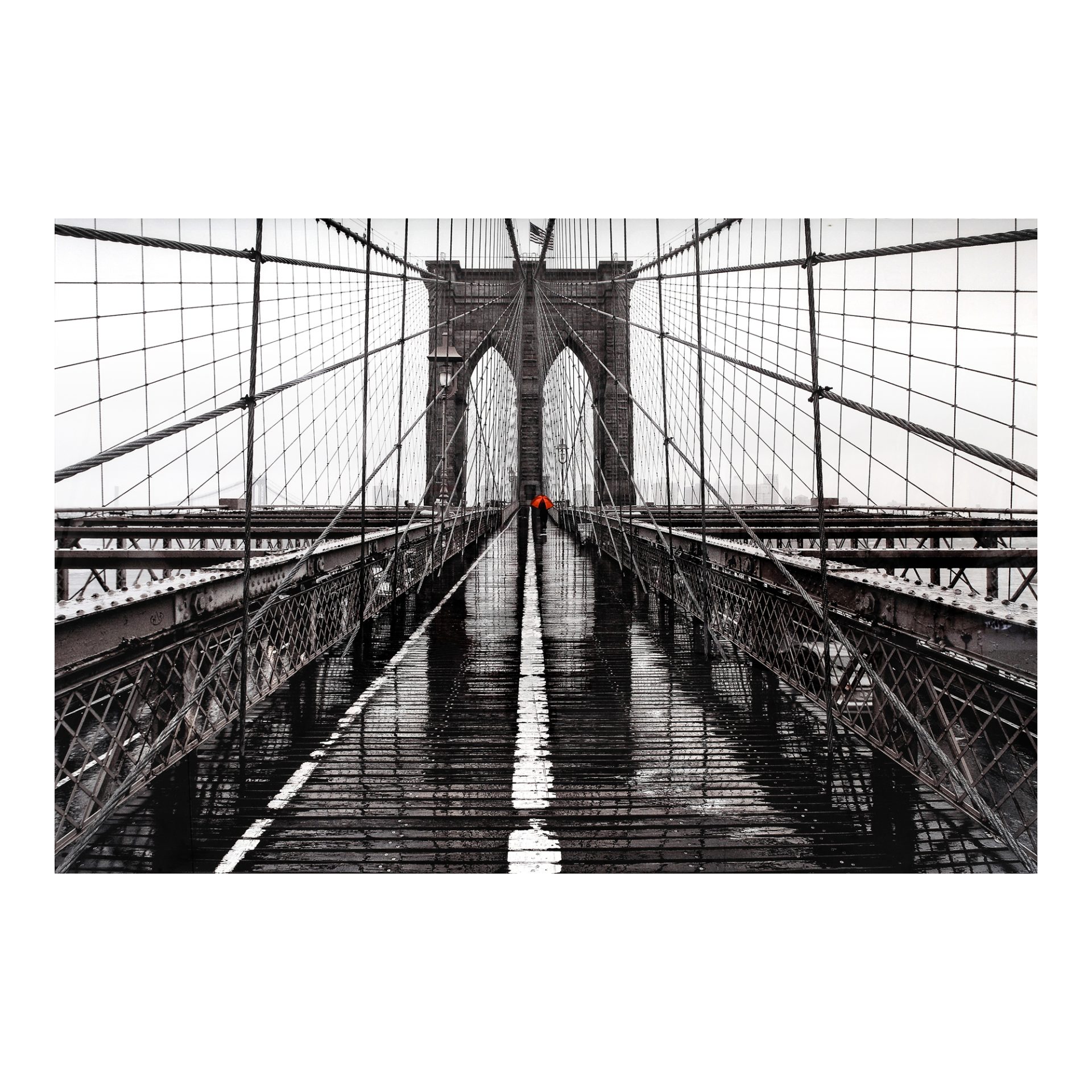 A depiction of the iconic Brooklyn Bridge from the study of the pedestrian perspective. Take the walls of your home on a contemporary trip with depth and attitude.