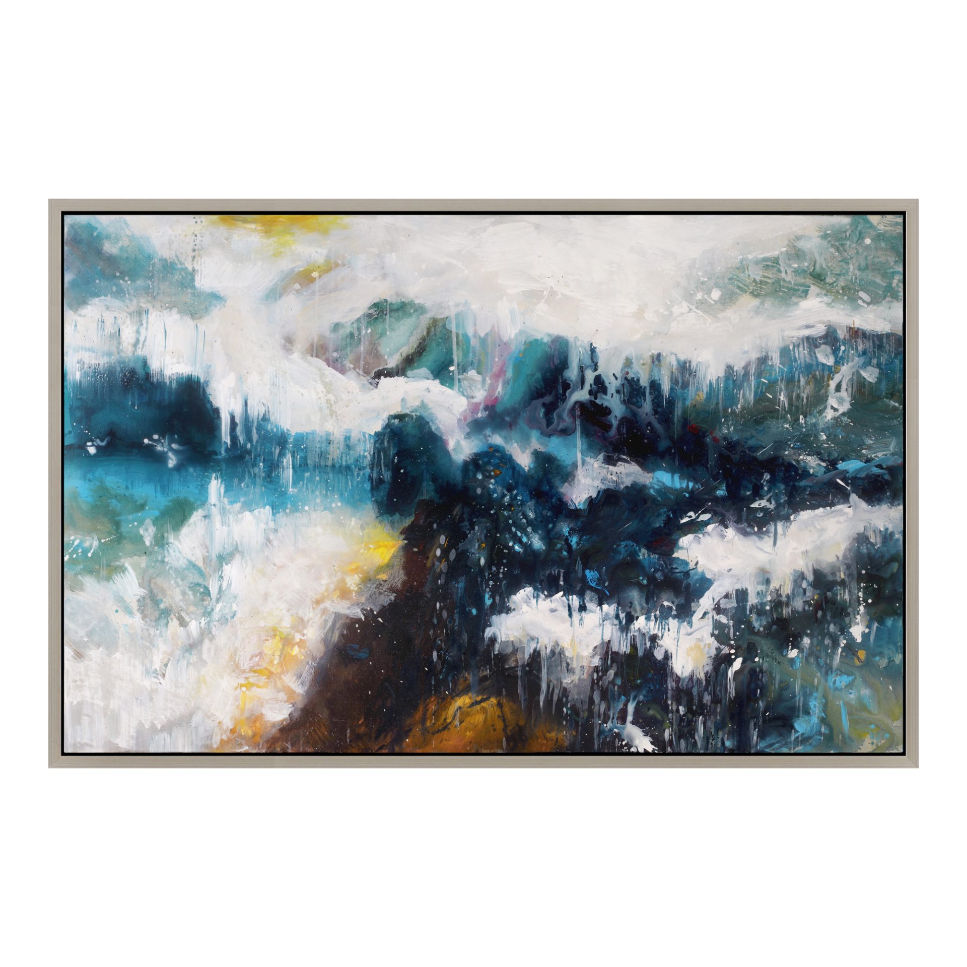 Abstract impressionism evokes deep thought and analysis. Get lost in the layers of texture and color in the Whitecaps Wall Décor. A beautiful acrylic piece on wood stretched canvas. This painting will add a splash of color to your space.