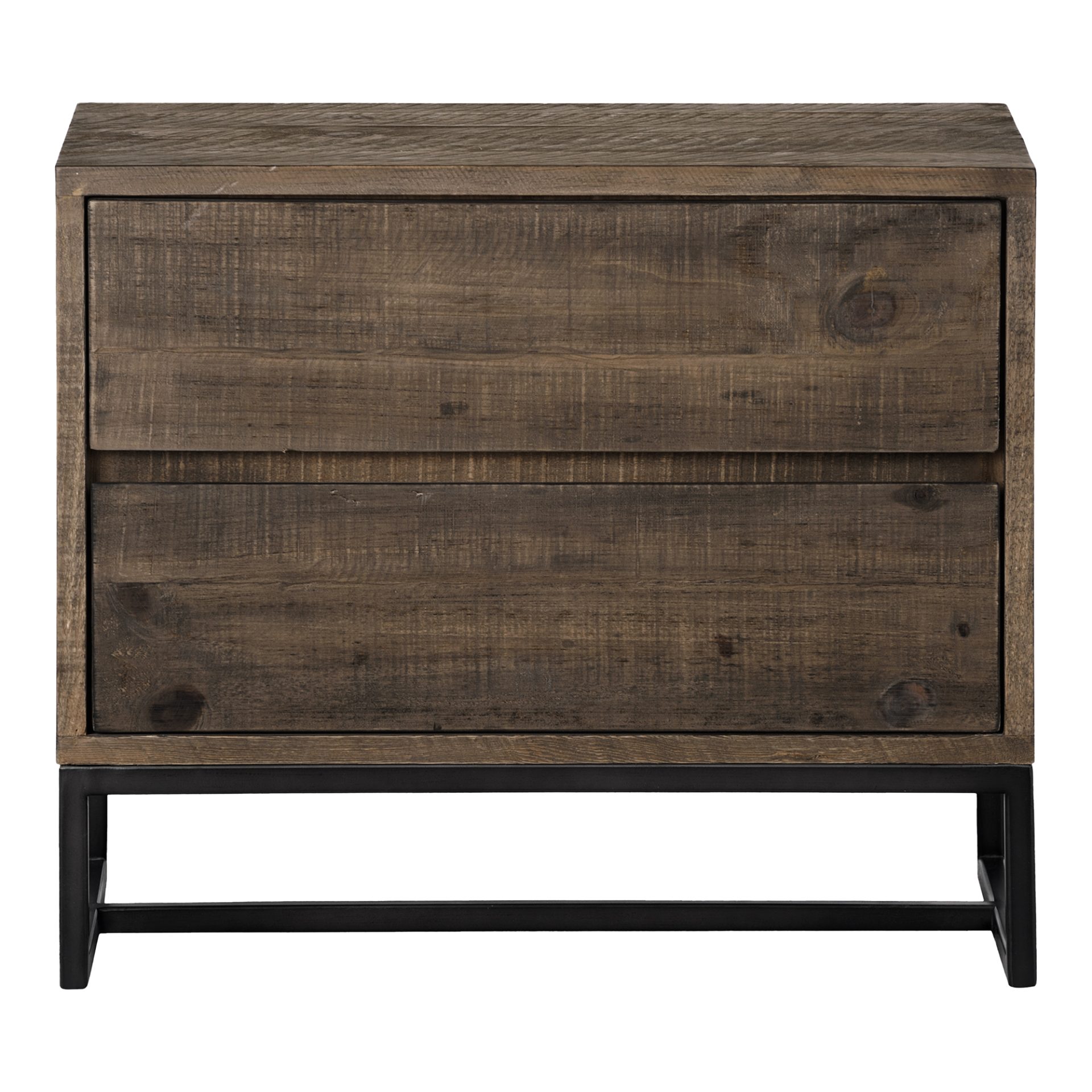 Give your bedroom a uniform industrial look with a rustic feel. Clean lines and industrial detailing make the Elena Nightstand the perfect addition to your bedroom. With a light stain on its solid pine wood