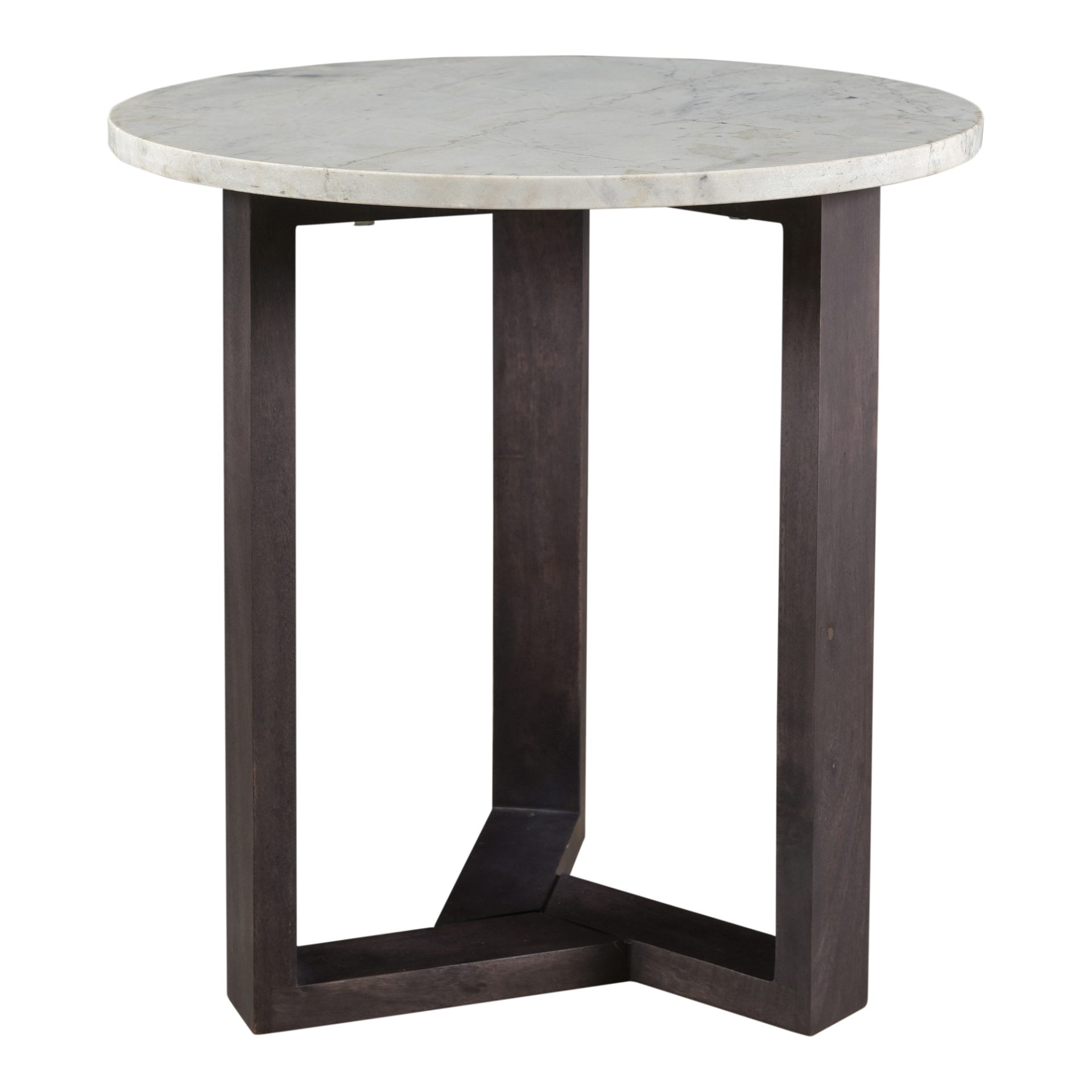 A classic staple that will transcend every dining situation. The Jinxx Side Table evokes modern simplicity with its geometric base made from solid acacia wood. Jinxx’s Satwaria marble tabletop is heavily veined with darker grey and charcoal striations