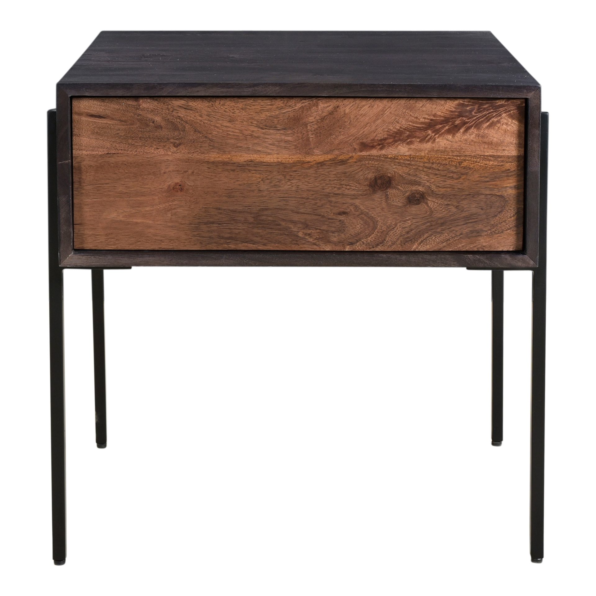 Bring the rich organic hues of solid mango wood into your living room with the Tobin Side Table. One spacious drawer provides subtle organization for smaller items for a clutter free space. The side table's sleek ion frame maintains a modern industrial look in any space.
