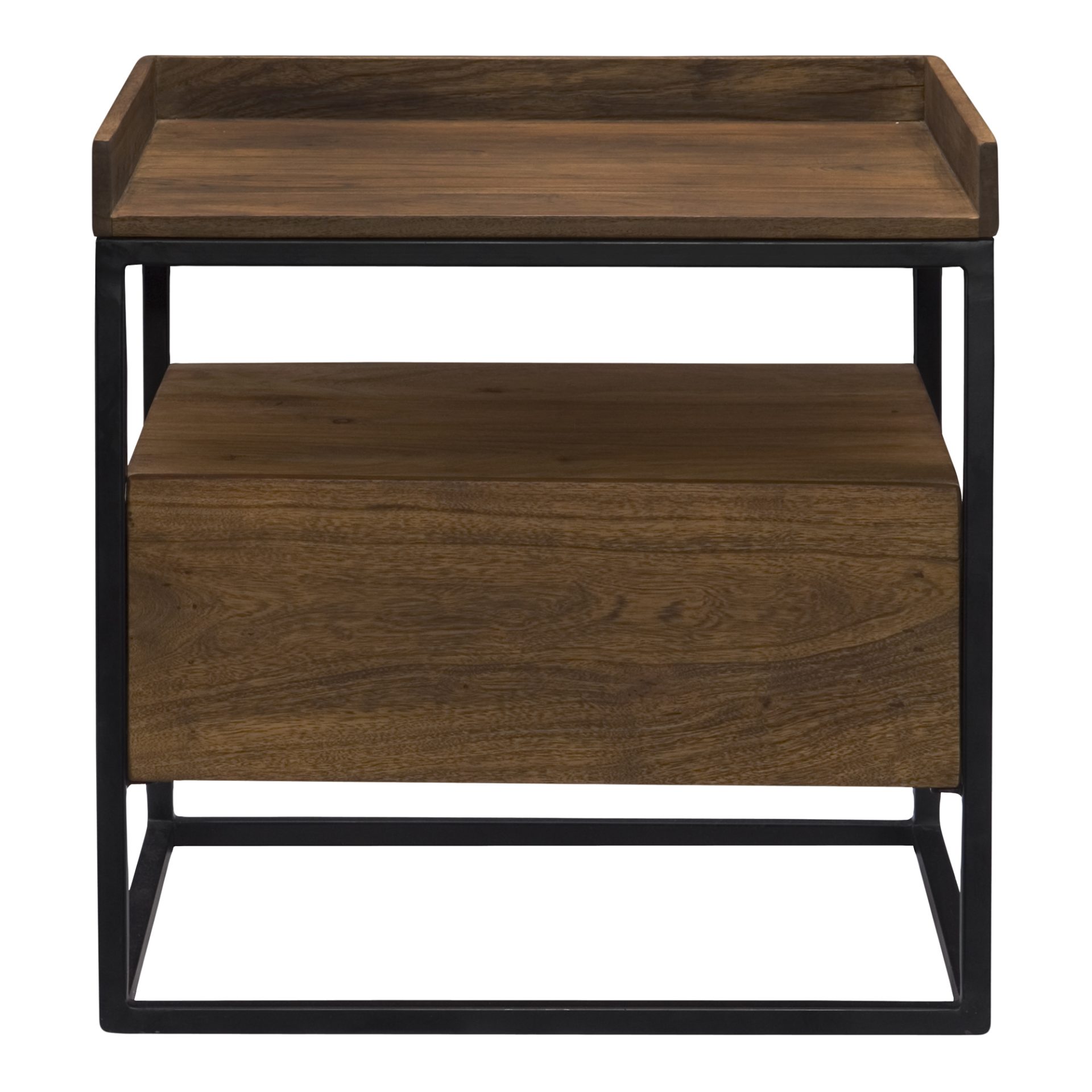 Embrace the modern look wth the Vancouver Side Table. This sleek contemporary style is constructed with a solid acacia wood stained with a light brown finish and an iron frame that will withstand harsh wear and tear.