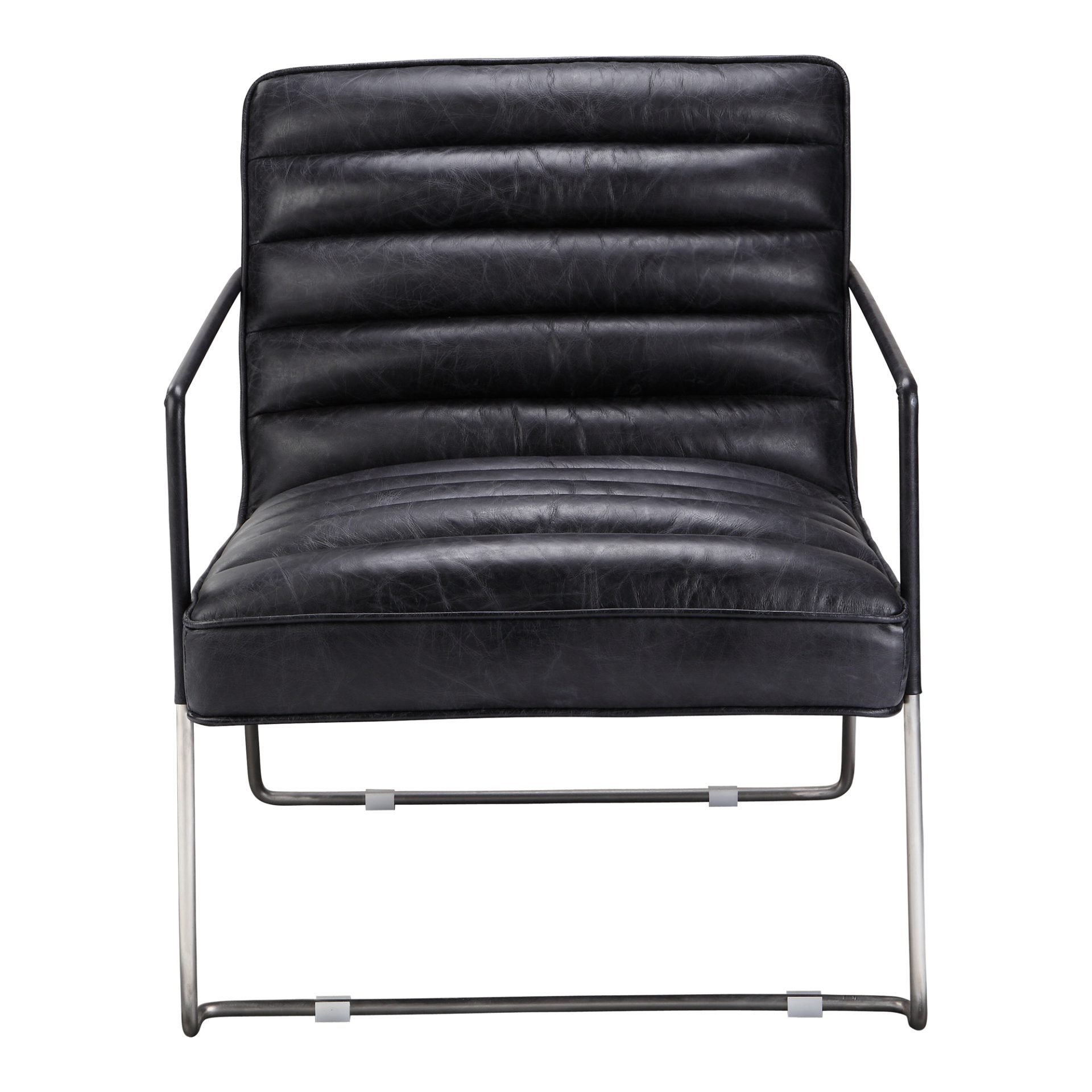 The Desmond collection includes a club chair and a two-seater sofa with a gorgeous modern industrial design. It is made from top-grain leather