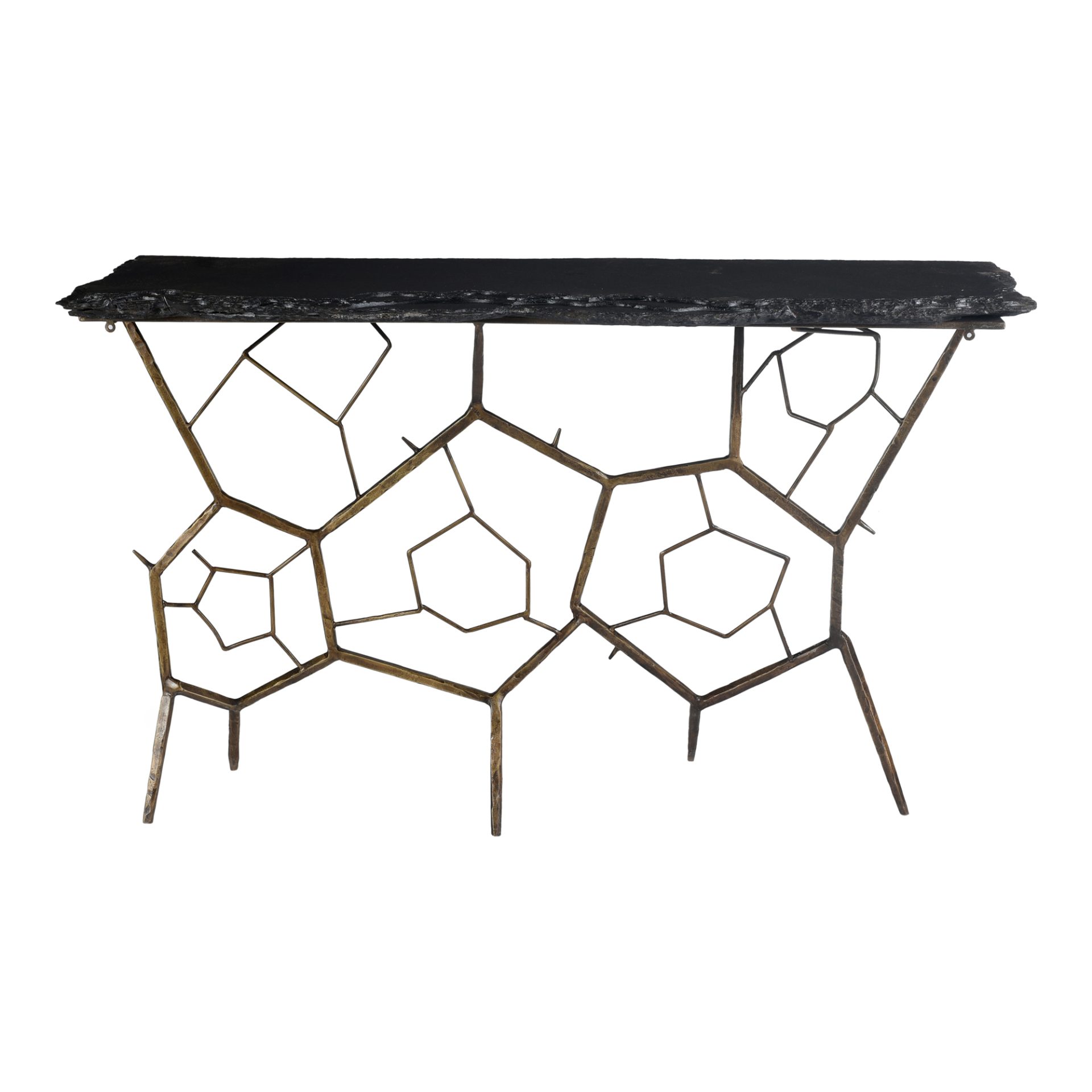 The Nate Slate Console Table is not for the faint of heart. This natural slate table features a dark