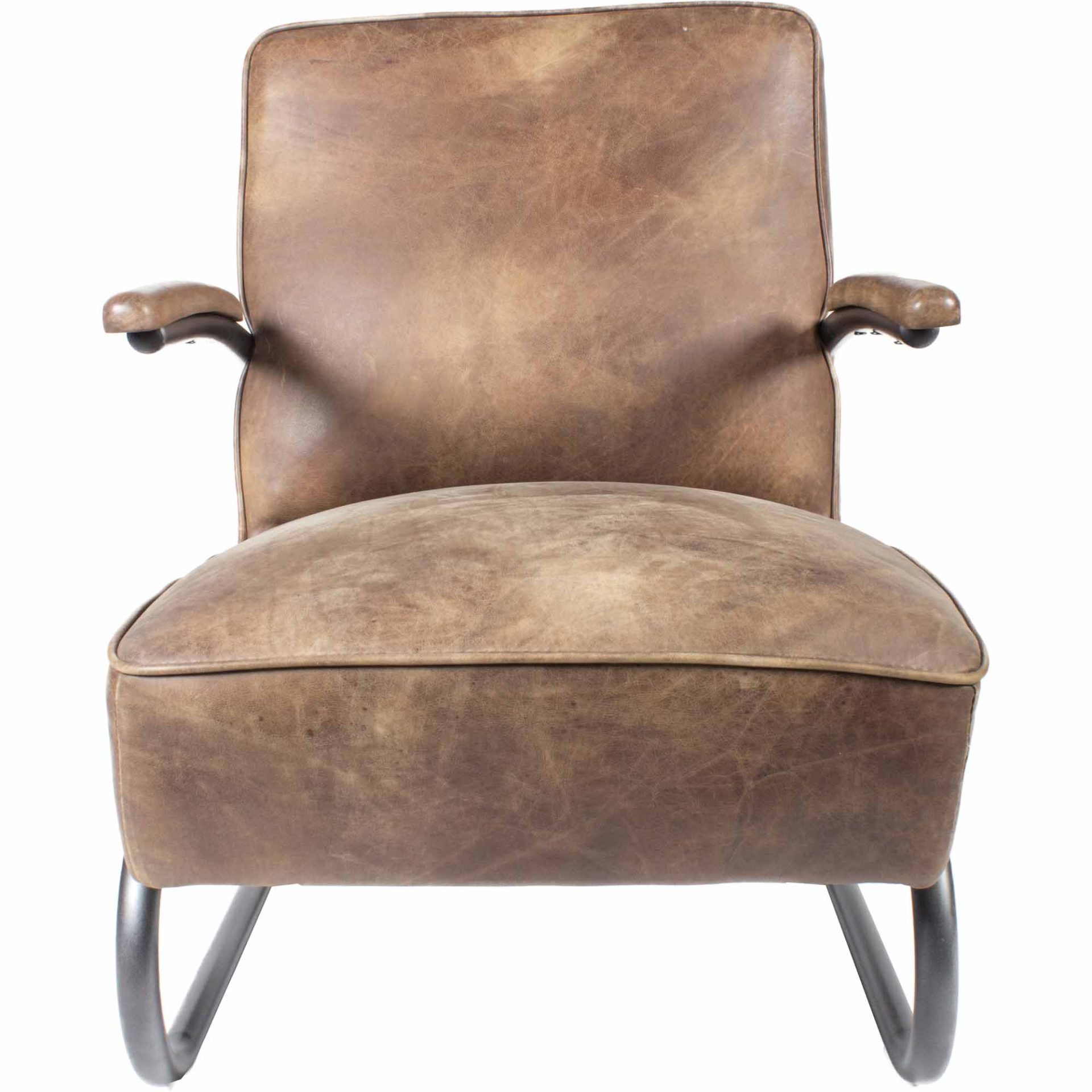 Sit back and relax in the Perth club chair. Upholstered in dark top-grain leather featuring an industrial design with a solid iron S-curved frame. This occasional chair is sure to be a stand-out addition to your living space - complete with all those classic