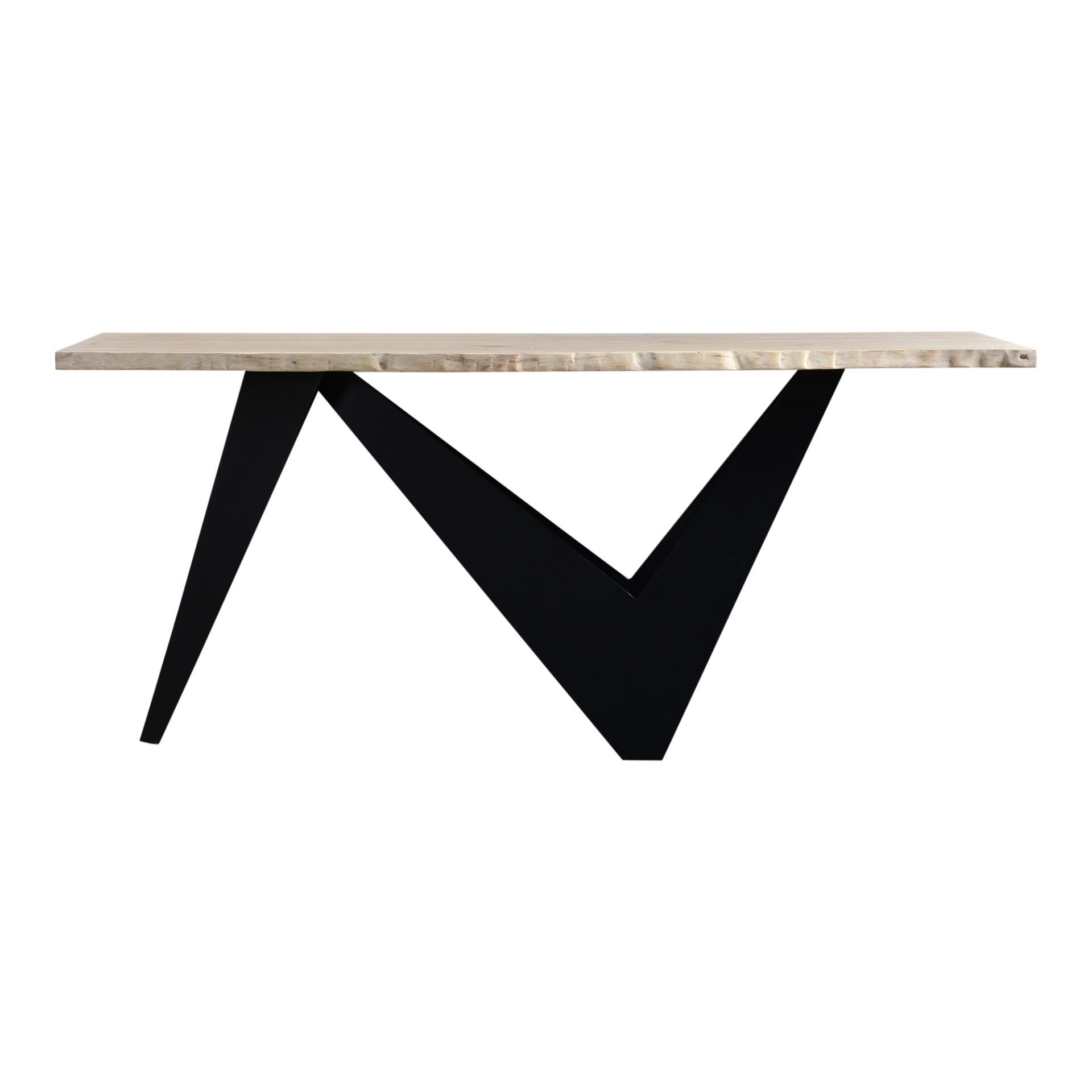Elevate your living space to new heights with the Bird collection. This console table’s solid oak surface features a live edge design