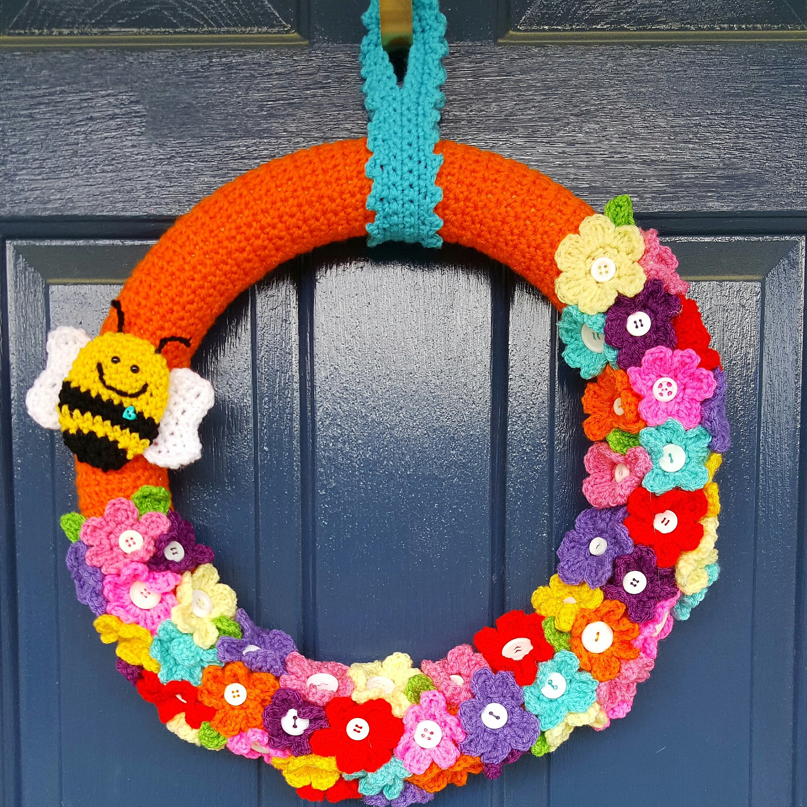 Spring Wreath 16" hand crocheted $55