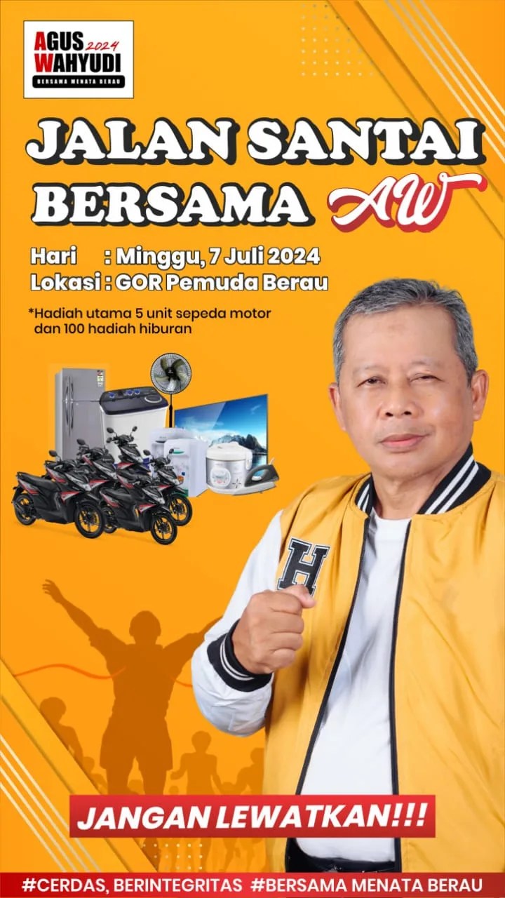 Kupon Jalan Santai Bersama AW Sudah Bisa Diambil Hari Ini Rabu Juli 2024 Di Sekretariat Jalan Diponegoro Gratis. Hadiah Utama 5 Unit Sepeda Motor dan Ratusan Hadiah Dorrprisenya.