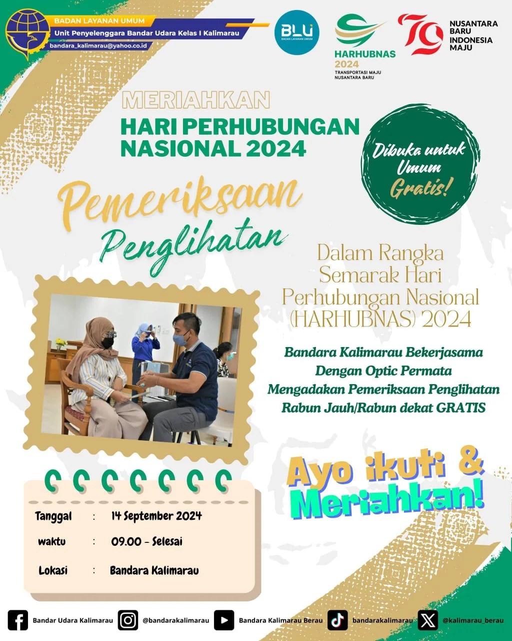 Berbagai Kegiatan Sosial Kesehatan Dan Sejumlah Event Olahraga Dalam Rangka Perayaan Hari Perhubungan Nasional 2024 Yang Dilaksanakan Di Bandara Kalimarau